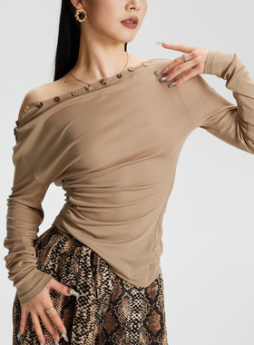 VA舞服VL2501斜领多扣上衣拉丁摩登练习服休闲风设计感打底衫