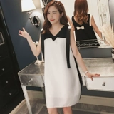 Шифоновое платье, летняя одежда, длинная модная юбка, в корейском стиле, V-образный вырез, средней длины