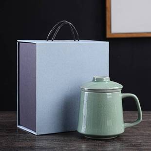 陶瓷办公室茶杯简约咖啡杯大容量家用水杯礼品 马克杯带盖杯子夏季