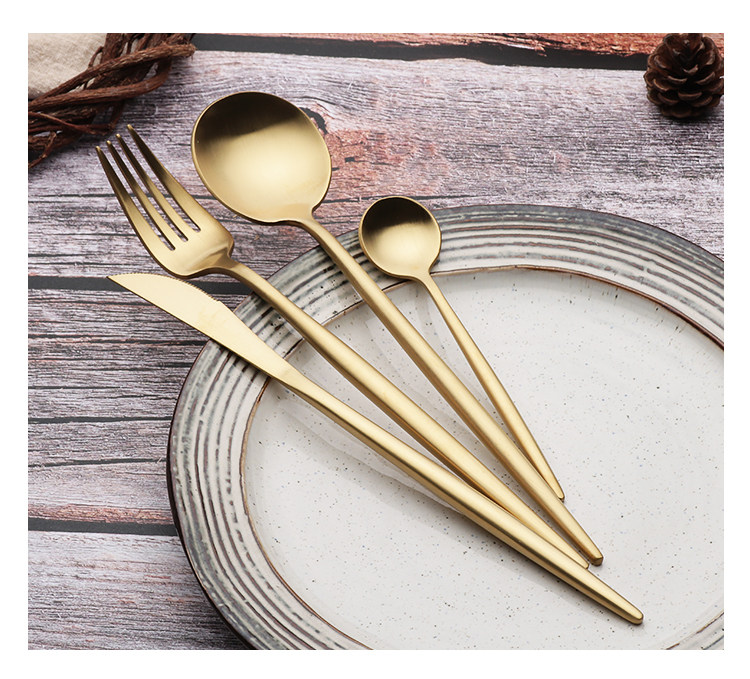 葡萄牙牛排刀叉勺三件套金色甜品咖啡304不锈钢西餐厅餐具ins网红