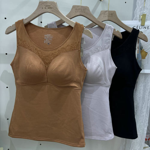 2025新款秋冬圆领保暖背心女免穿文胸打底内搭上衣中长款蚕丝内衣