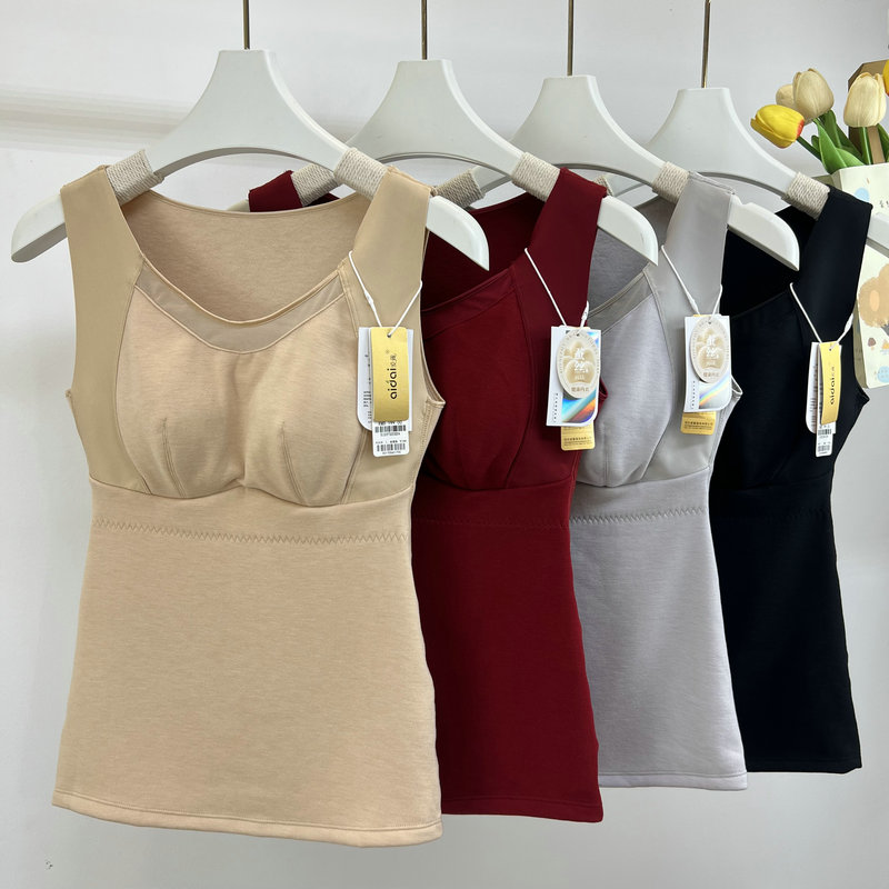 2025秋冬新款加绒圆领保暖背心免穿文胸女绵羊毛本命年红打底内衣