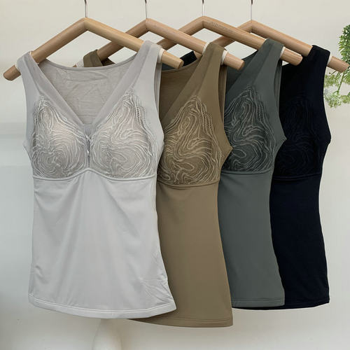 双层保暖背心磨毛V领塑身美体