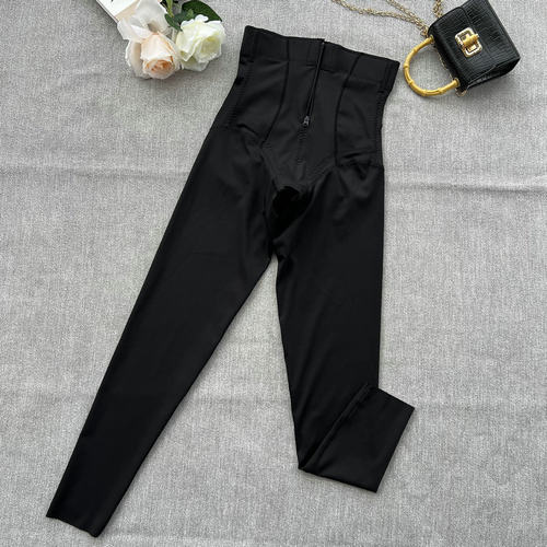 2024中高腰带拉链强力收腹提臀长裤产后恢复收小肚子翘臀美体裤女