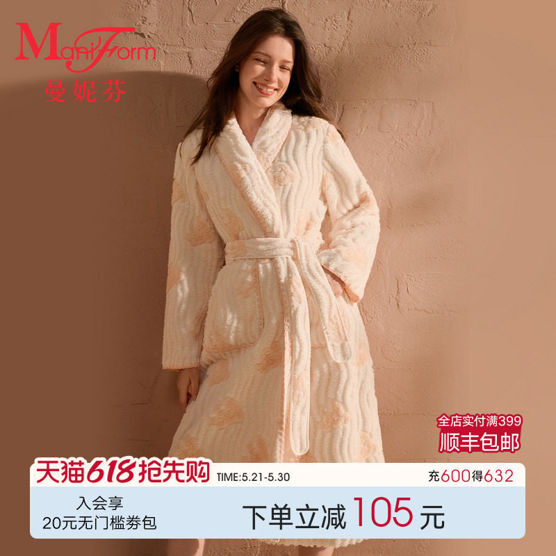 走马灯|曼妮芬长袖舒适印花法兰绒外披厚睡袍晨袍女士家居服睡衣