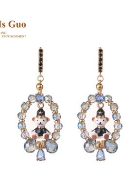 Ms Guo手工爵士熊耳环轻奢水晶滴油珐琅疗愈耳饰日常/聚会佩戴