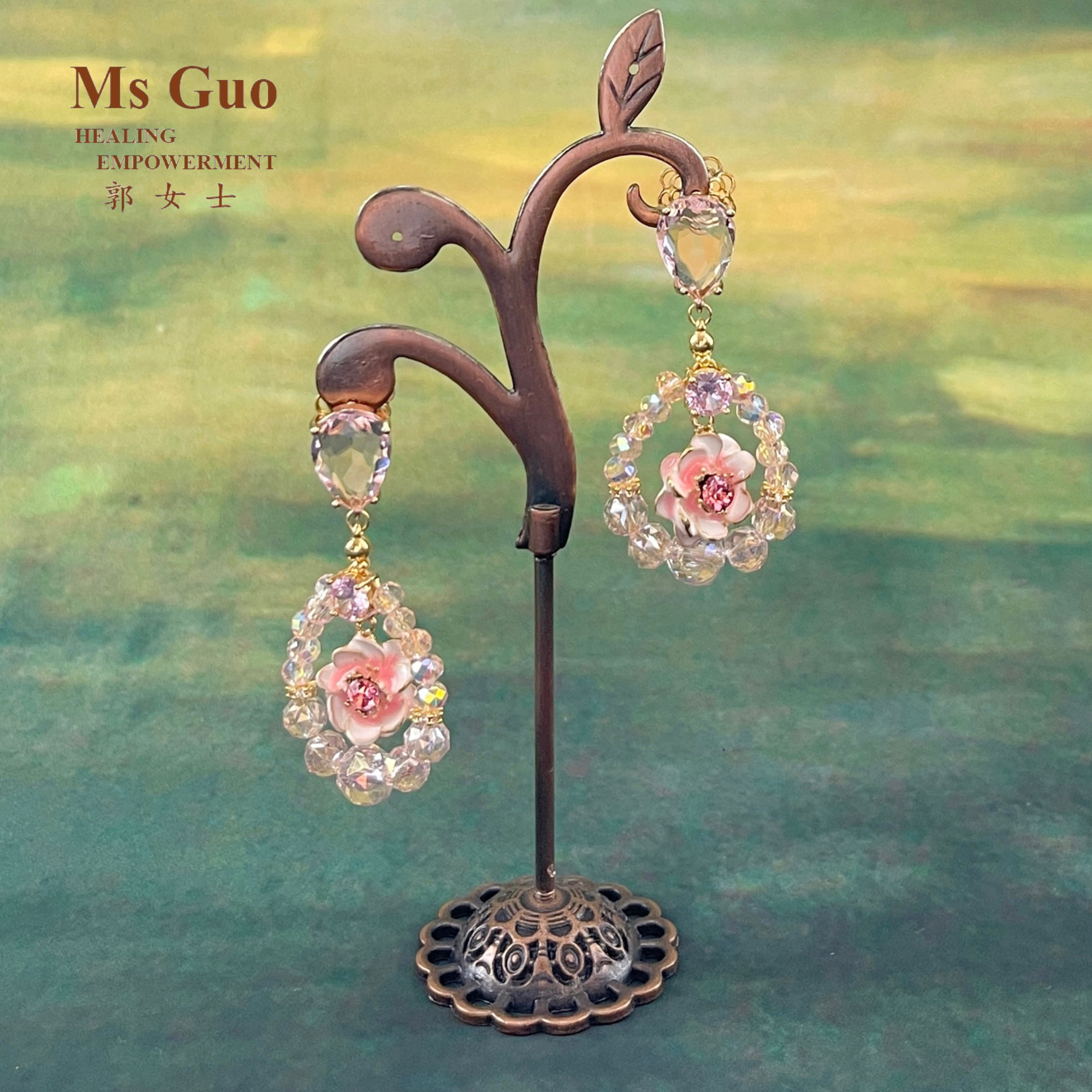 MsGuo手工花香耳环粉红色系配饰
