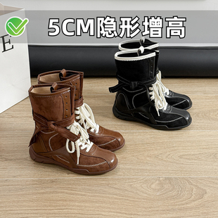 内增高拳击靴2026春夏透气复古马丁靴系带厚底短靴小码女鞋313233