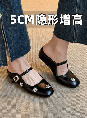 小个子内增高包头半拖鞋外穿2025夏新款懒人凉拖鞋小码女鞋323334