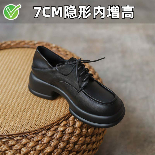 春夏内增高英伦风系带乐福鞋女小码313233厚底黑色小皮鞋真皮单鞋