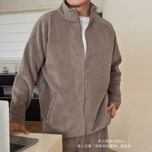 冬加绒加厚男睡衣珊瑚绒居家服保暖宽松可外穿拉链高领家居服套装