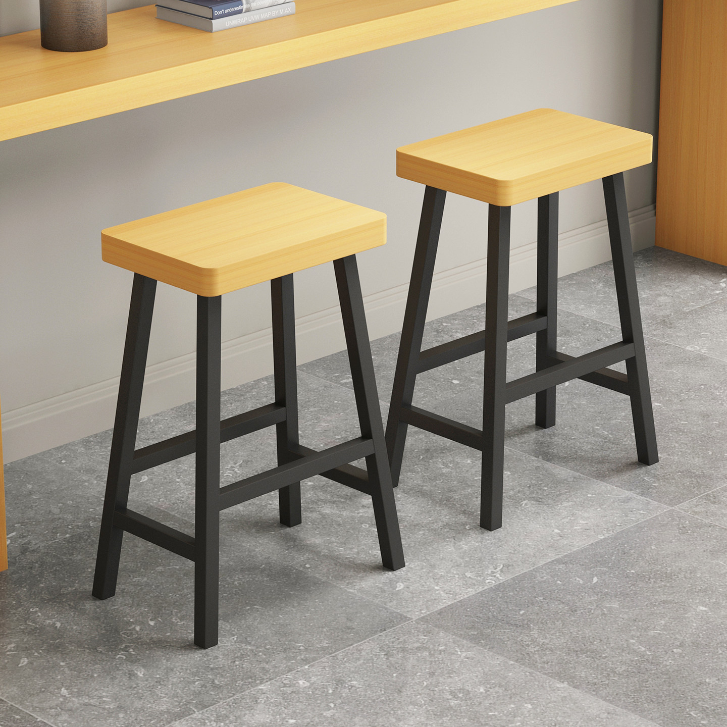 加厚耐用铁艺实木吧台椅眼镜店奶茶店金店高脚酒吧椅休闲商用吧凳