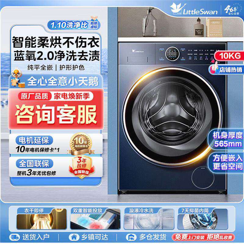 Littleswan/小天鹅 TD100V89PRO蓝氧本色2.0纯平全嵌10kg洗衣机GX