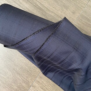 抗皱布料 西裤 进口深藏青色暗格纹100%羊毛春夏款 精纺面料定制西装