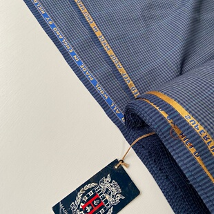 HIELD英国纯羊毛蓝色格纹混色精纺四季款面料定制西装西裤布料