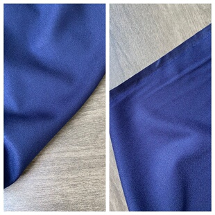 藏青色绉纱麻纱肌理春秋款羊毛精纺面料亲肤垂坠西装西裤布料