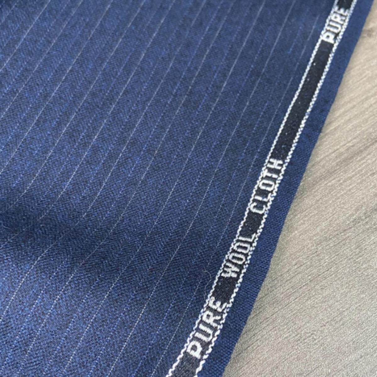 深蓝色条纹纯羊毛古董料进口秋冬抗皱精纺设计师西装套装布料