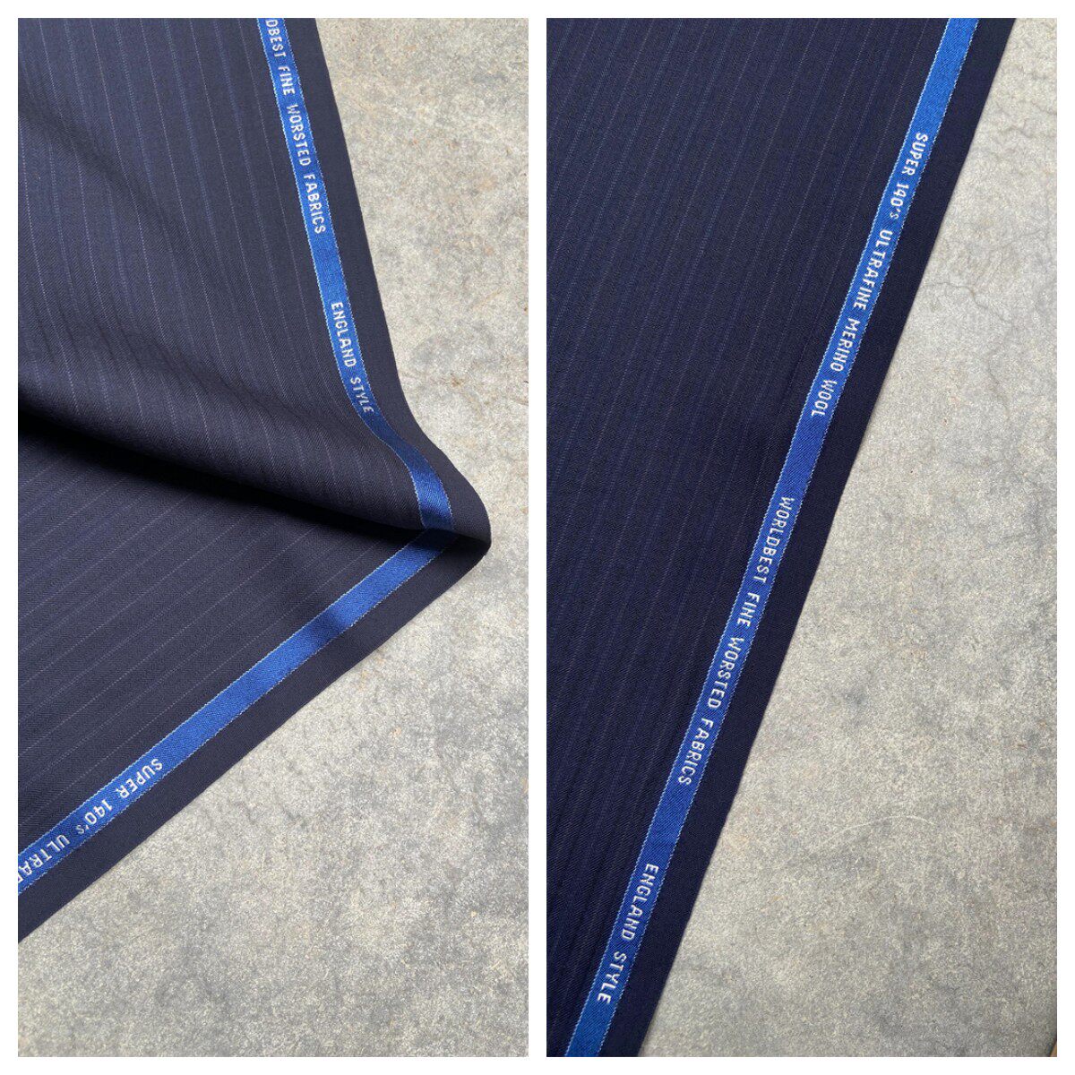 藏青色条纹精纺订单剩余羊毛光泽面料定制西装西裤套装布料