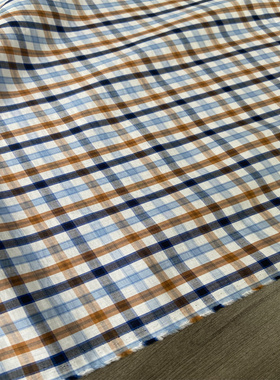 AUSTRIA GETZNER棉100%蓝色格纹高端纯棉春夏衬衫面料设计师布料