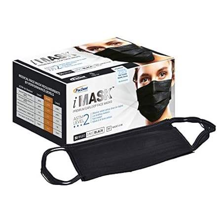 Pac-Dent iMask Premium ASTM Level 2 Face Masks， Black， 50