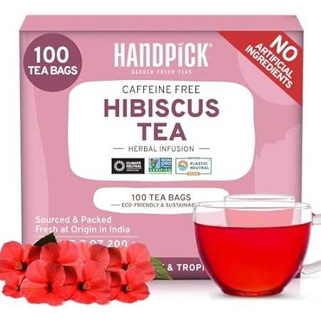 HANDPICK， Hibiscus Tea， Eco-Conscious Tea Bags - 100 Coun