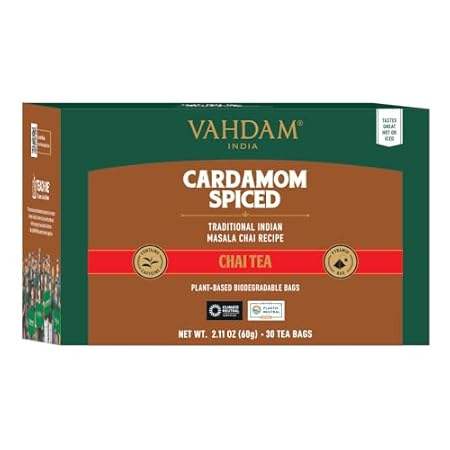 VAHDAM， Cardamom Masala Chai Tea Bags (30 Count) Non-GMO，