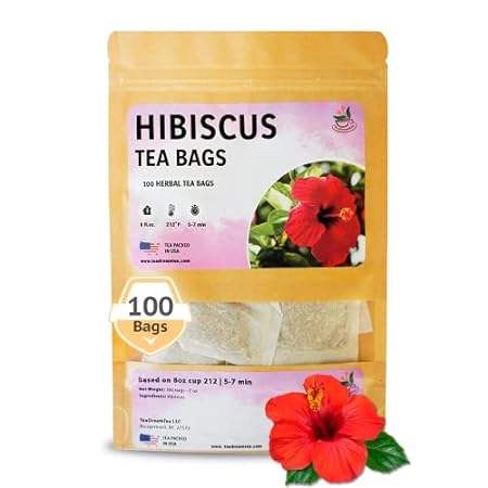 TeaDreamTea Hibiscus Tea Bags | 100 Bleach-Free Tea Bags