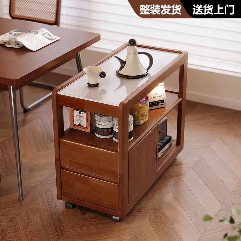 沙发边柜实木岩板茶水台家用可移动茶几餐边客厅侧边柜边几窄柜