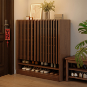 实木鞋 柜家用门口入户收纳柜一体靠墙室内胡桃色多层楼道外电梯口