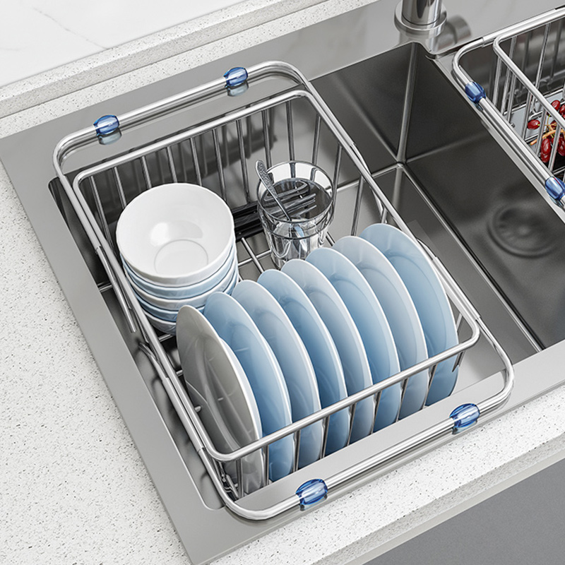 速发碗槽置物架洗水池沥水架洗菜盆收纳架可滤缩沥水篮过伸04不锈