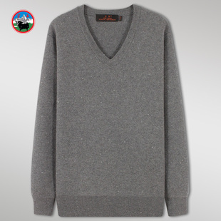 雪舟男士牦牛绒V领衫针织秋冬打底绵羊毛纯色厚款宽松毛衣套头