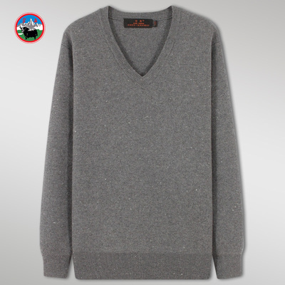 雪舟男士牦牛绒V领衫针织秋冬打底绵羊毛纯色厚款宽松毛衣套头