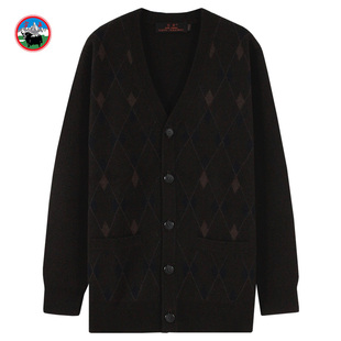 雪舟男式牦牛绒开衫V领针织衫秋冬季厚款羊毛保暖毛衣爸爸装