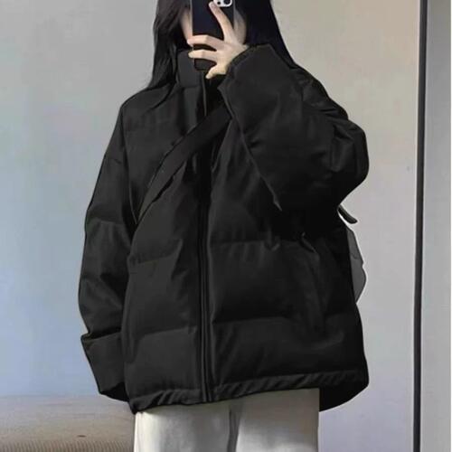 千仞岗黑色百搭立领羽绒棉袄女初中生高中生学生宽松棉服加厚面包