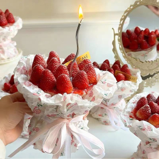 网红圣诞节草莓花束蛋糕装 饰创意氛围感雪梨纸透明杯子碗烘焙包装