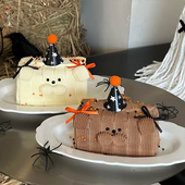 2025万圣节手绘幽灵小狗蛋糕装 饰万圣节快乐迷你毛球帽蝴蝶结装 扮