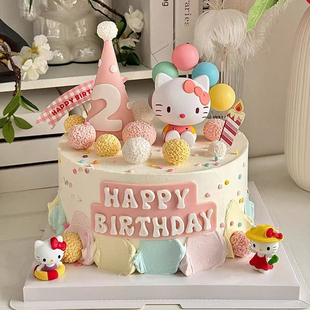 可爱泳圈KT猫蛋糕装 扮摆件 饰儿童女孩公主生日HelloKitty猫烘焙装