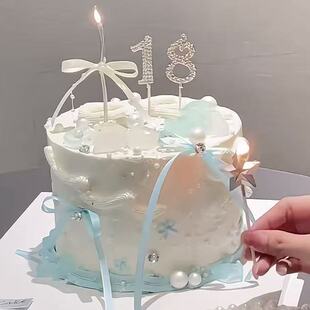 小红书同款唯美蝴蝶结丝带合金钻数字18岁少女心女孩生日蛋糕插件