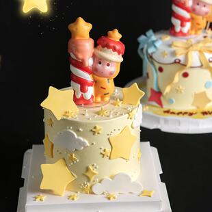 网红爆款许愿蜡烛星星人蛋糕装饰摆件潮流盲盒公仔甜品装扮配件