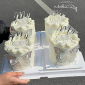 3.8女神节快乐queen亚克力蛋糕装 饰双层水晶触角蝴蝶烘焙装 扮插件