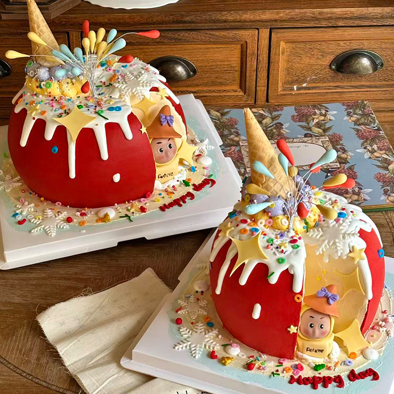 网红可爱卡通许愿蜡烛星星人蛋糕装饰摆件彩色火花雪花甜筒装扮