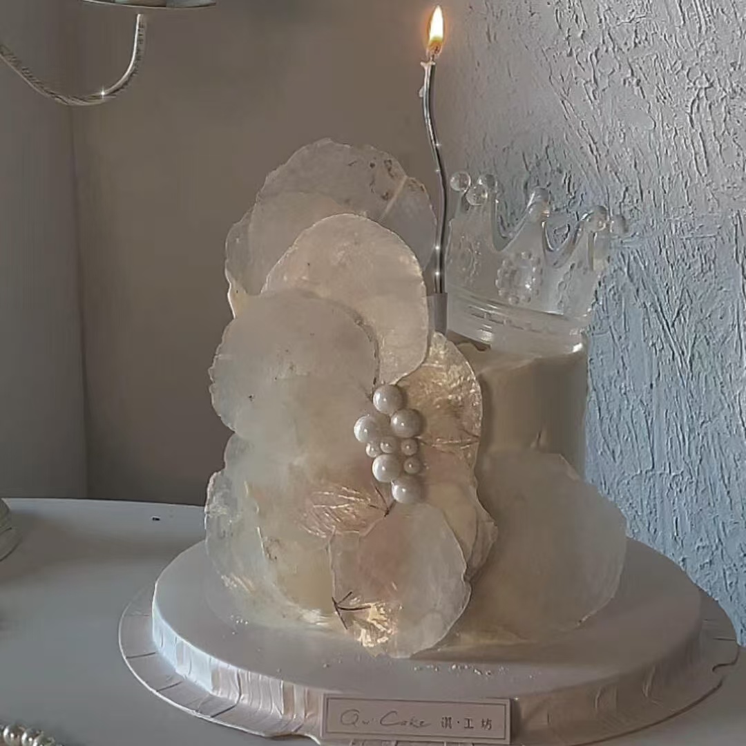 烂漫高级感珠光贝母片珍珠蛋糕装饰白月光仙女线条蜡烛烘焙插件