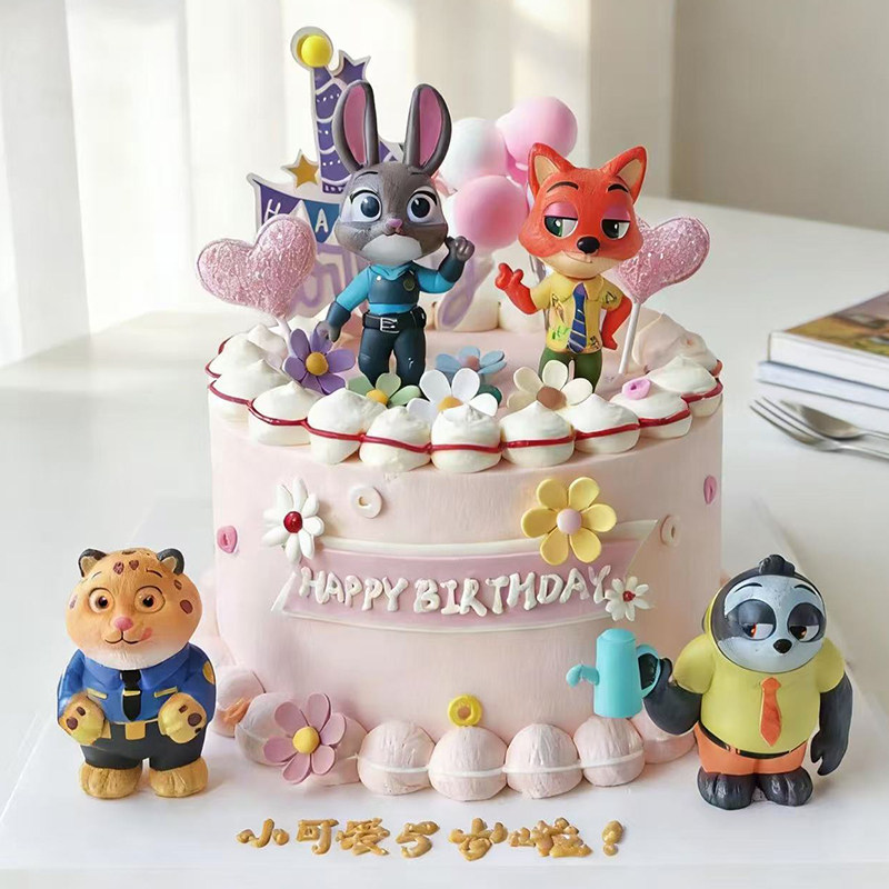 卡通儿童生日疯狂动物城蛋糕装饰摆件朱迪兔子警官尼克狐公仔玩具