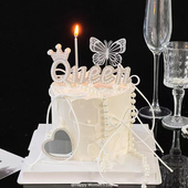 3.8女神节蛋糕装 饰珍珠女王queen带钻爱心小镜子蝴蝶烘焙装 扮插件