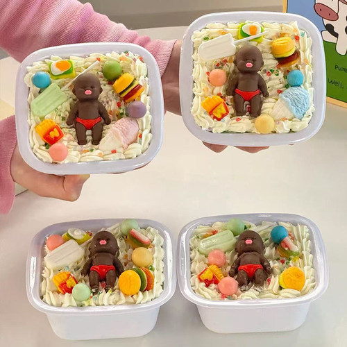网红六一儿童节便当甜品盒蛋糕装饰丑萌小黑娃那塔莎烘焙装扮摆件