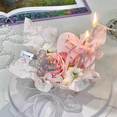 38女神节斯巴克甜品蛋糕装 饰炫彩蝴蝶爱心卡片鱼尾纱丝带装 扮配件