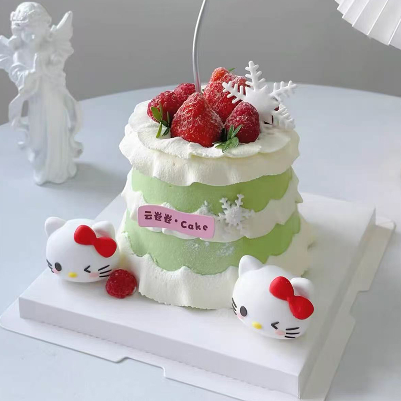2026新年快乐元旦跨年蝴蝶结KT猫蛋糕装饰摆件草莓奶油雪花装扮