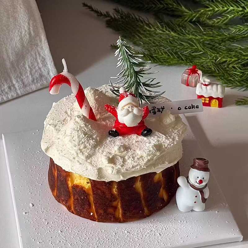 网红创意滑雪场景圣诞节老人雪人蛋糕装饰摆件拐杖蜡烛装扮插件
