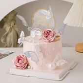 梦幻ins幻彩蝴蝶女神生日蛋糕装 饰七夕情人节仿真玫瑰花装 扮插件