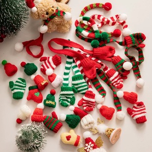 ins风圣诞节复古帽子蛋糕装 饰红绿围巾毛球圣诞帽手套圣诞树插件